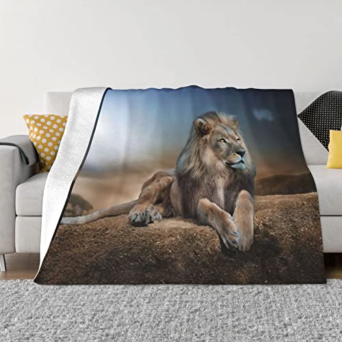 Lion Blanket Lion King Throw Blanket for Adults Moonlight Lion Decor Animal Blanket Super Warm Soft Plush Lightweight Fleece Flannel Blanket Winter Sofa Bedding Blanket Gifts for Kids Women 60"x80"