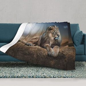 Lion Blanket Lion King Throw Blanket for Adults Moonlight Lion Decor Animal Blanket Super Warm Soft Plush Lightweight Fleece Flannel Blanket Winter Sofa Bedding Blanket Gifts for Kids Women 60"x80"