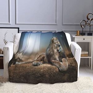 Lion Blanket Lion King Throw Blanket for Adults Moonlight Lion Decor Animal Blanket Super Warm Soft Plush Lightweight Fleece Flannel Blanket Winter Sofa Bedding Blanket Gifts for Kids Women 60"x80"