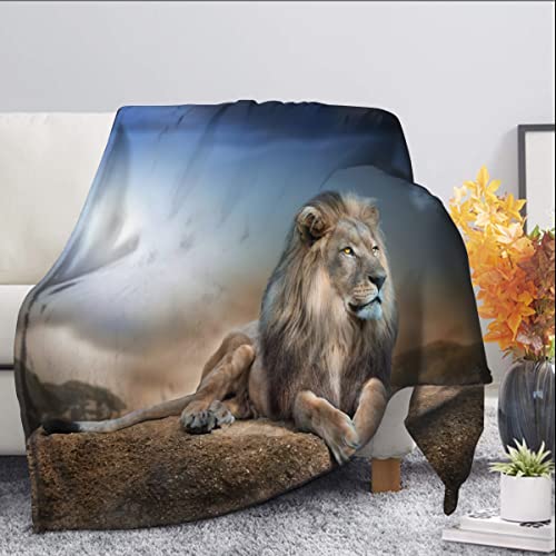 Lion Blanket Lion King Throw Blanket for Adults Moonlight Lion Decor Animal Blanket Super Warm Soft Plush Lightweight Fleece Flannel Blanket Winter Sofa Bedding Blanket Gifts for Kids Women 60"x80"