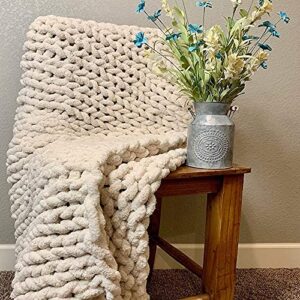 clootess Chunky Knit Blanket Chenille Throw - Warm Soft Cozy for Sofa Bed Boho Home Decor (Beige 40x40 in)