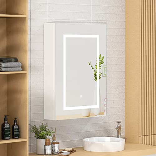 Mepplzian Bathroom Medicine Cabinet with Mirror Door Surface Wall Mounted Bathroom Mirror with Storage Shelves & Led Strips with Dimmer, 27.5" X 19.6"