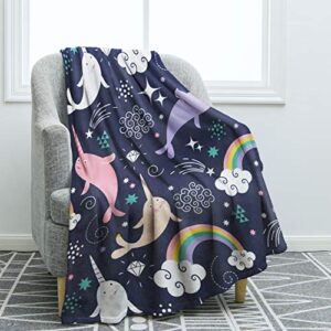 jekeno narwhals blanket throw smooth soft blanket for sofa couch bed office 50"x60"