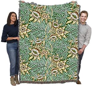 pure country weavers william morris tulip and willow bay blanket - arts & crafts - gift tapestry throw woven from cotton - made in the usa (72x54)