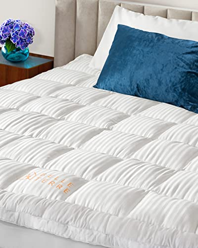 Belle Terre Cooling Mattress Topper Queen Size - Ultra Soft & Thick Mattress Pad - Bed Cushion with Breathable Bamboo Cover and Deep Pockets - Pillow Top Mattress Topper Protector