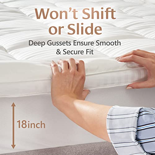 Belle Terre Cooling Mattress Topper Queen Size - Ultra Soft & Thick Mattress Pad - Bed Cushion with Breathable Bamboo Cover and Deep Pockets - Pillow Top Mattress Topper Protector