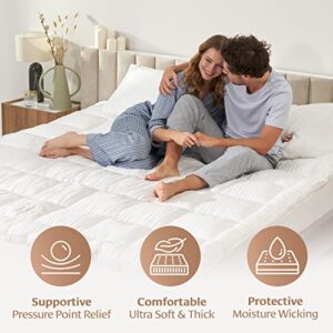 Belle Terre Cooling Mattress Topper Queen Size - Ultra Soft & Thick Mattress Pad - Bed Cushion with Breathable Bamboo Cover and Deep Pockets - Pillow Top Mattress Topper Protector