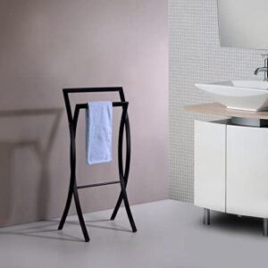 kings brand furniture - rusbac metal modern freestanding towel rack stand, black