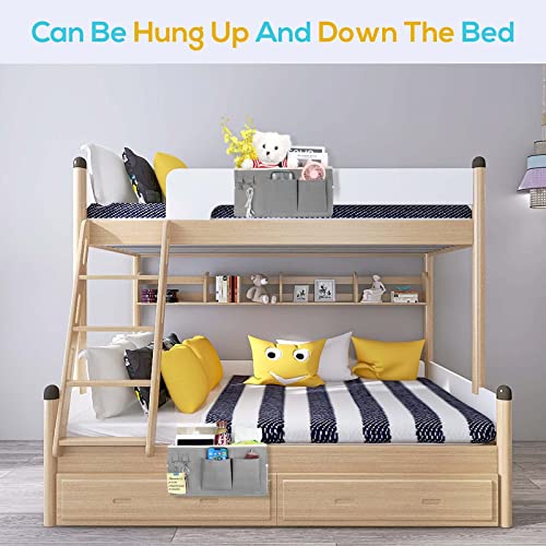 Kanrichu 2pcs Bedside Caddy Hanging Storage Bag, Organizer Baskets with Pockets for Bunk Bed Shelf and Hospital Beds, Loft & Dorm Rooms Chair Bed Rails Accessories (Gray)