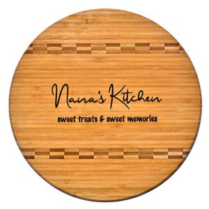 Nana Gift - Bamboo Butcher Block Inlay Engraved Cutting Board - Nana’s Kitchen Sweet Treats & Sweet Memories - Design Decor Birthday Mothers Day Christmas Best Grandma Mom Ever GK Grand (11.75 Round)