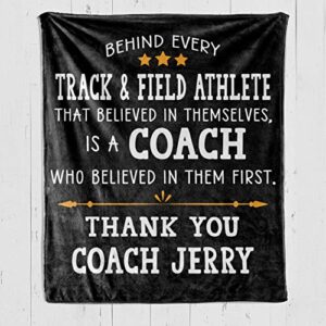 personalized track and field coach gifts for men or women, sports coach appreciation gifts blanket, custom track and field blanket for coach, thank you coach end of season gifts from team