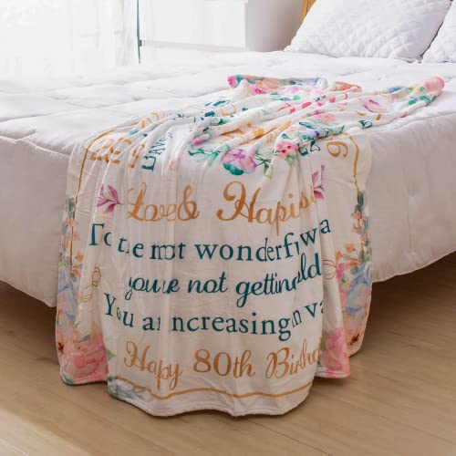 80th Birthday Decorations for Women,80th Birthday Gifts for Women,Best 80th Birthday Gifts,Happy 80th Birthday Decorations for Her,Wife,Sister,Friend,Soft Throw Blanket 50" X 60"