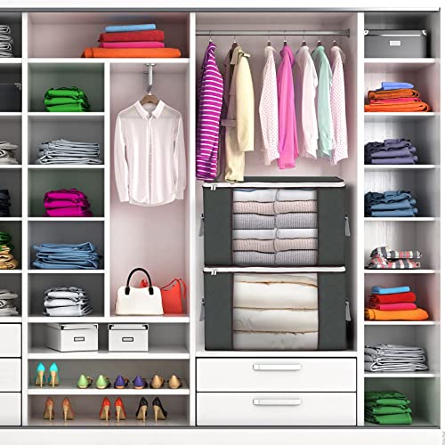 6 Pack 90L Large Storage Bags & 6 Pack 35L Clothes Storage Bags, Clothes Storage Bins Foldable Closet Organizers with Durable Handles with Clear Window for Clothes Pillow Blankets Bedding