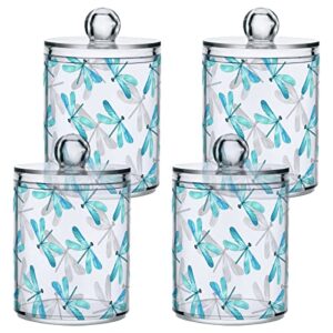 susiyo blue gray dragonfly pattern plastic jars with lid apothecary jar for cotton balls swabs pads - 4 pack