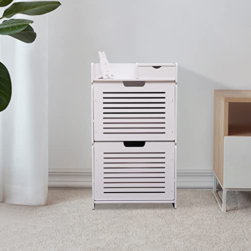 2 Tier Portable Shoe Storage Organzier Modern Shoe Cabinet Tipping White Shoe Cabinet, Shoe Rack Storage Organizer for Closet Hallway Bedroom Entryway