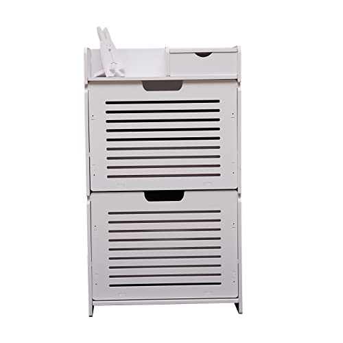 2 Tier Portable Shoe Storage Organzier Modern Shoe Cabinet Tipping White Shoe Cabinet, Shoe Rack Storage Organizer for Closet Hallway Bedroom Entryway