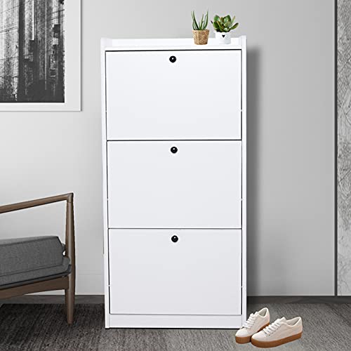 TFCFL 3 Tier Modern Shoe Cabinet,Shoe Storage Shelf Organizer for Entryway, Shoe Cabinet with Doors, White