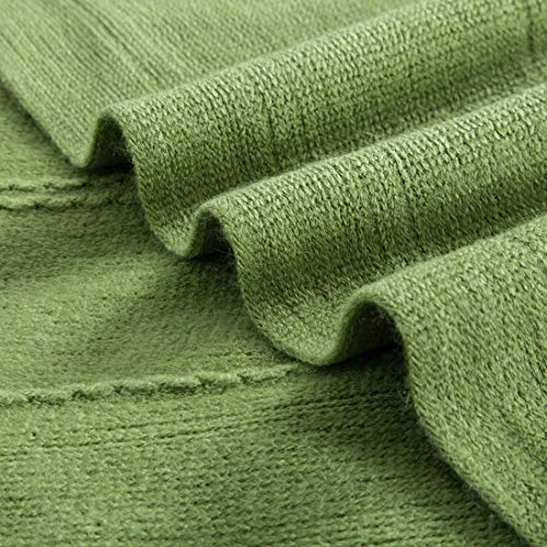 Revdomfly Knitted Throw Blanket Green Farmhouse Woven Blankets with Fringe Tassels for Couch Bed, 47" x 67", Green