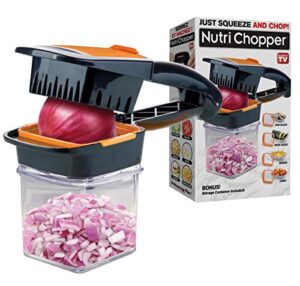 nutrichopper with fresh-keeping container vegetable chopper onion chopper egg slicer - chops, slices, cubes, wedges multi-purpose food chopper with stainless steel blades veggie chopper as seen on tv