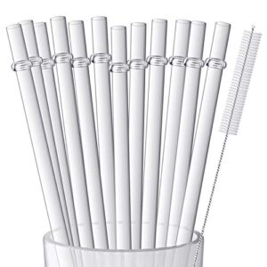 12 pieces 11 inches clear reusable plastic straws for tall cups, tumblers and mason jars, bpa-free drinking straw with 1 cleaning brush, not dishwasher safe