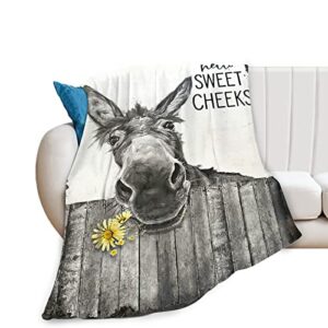 funny donkey throw blanket cute animal donkey flower blanket for kids adults super warm soft cozy plush fleece flannel blanket for sofa couch bed birthday gifts 40"x50"