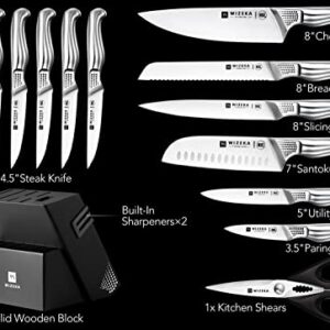 WIZEKA Kitchen Knife Set with Block, NSF Certified 15pcs German Steel 1.4116 Knife Block Set, Professional Chef Knife Set with Built-in Sharpener, Starry Sky Series