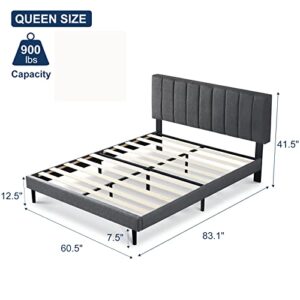 IYEE NATURE 12 Inch Queen Innerspring Hybrid Mattress + 42 Inch Platform Bed Frame (Grey)