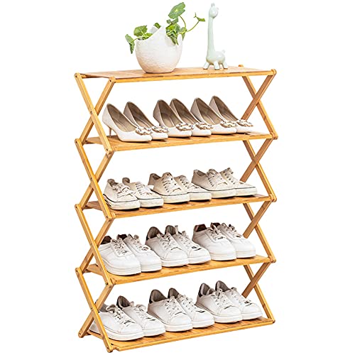WUQIAO Foldable Large Shoe Rack Stackable Storage Shelves, No Need to Install, Stable and Durable, 5 Levels Large Capacity, Can Be Used As Decorative Racks and Flower Stand
