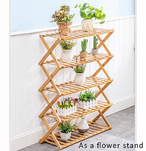 WUQIAO Foldable Large Shoe Rack Stackable Storage Shelves, No Need to Install, Stable and Durable, 5 Levels Large Capacity, Can Be Used As Decorative Racks and Flower Stand