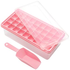 Food-grade Silicone Ice Cube Tray with Lid and Storage Bin for Freezer, Easy-Release 36 Small Nugget Ice Tray with Spill-Resistant Cover&Bucket, Flexible Ice Cube Molds with Ice Container, Scoop Cover