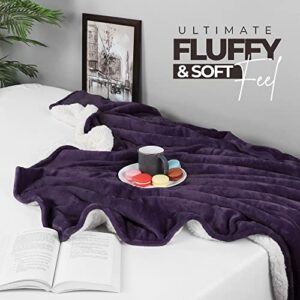 Utopia Bedding Sherpa Bed Blanket Throw Size Plum 480GSM Plush Blanket Fleece Reversible Blanket for Bed and Couch (60x50 Inches)