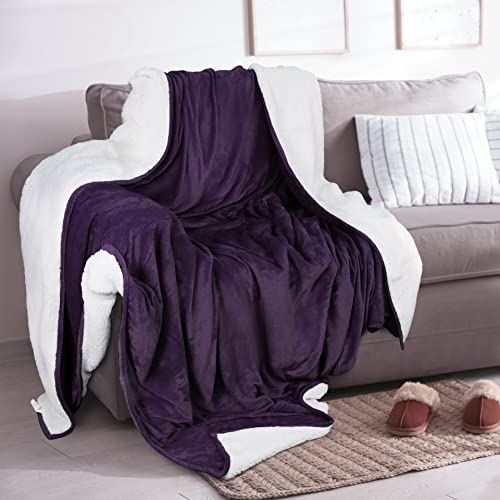 Utopia Bedding Sherpa Bed Blanket Throw Size Plum 480GSM Plush Blanket Fleece Reversible Blanket for Bed and Couch (60x50 Inches)