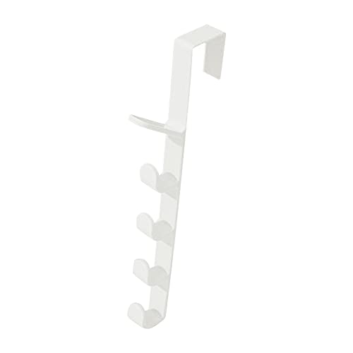 Over The Door Hook Hanger Iron Metal No Drill Organizer Rack 5-Hook Heavy-Duty Holder Hooks for Coats, Hats, Clothes,Towel (White)