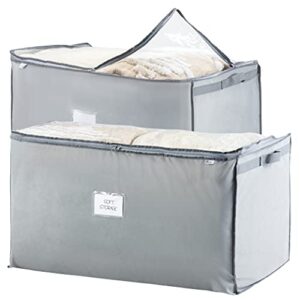 zober jumbo storage bag organizer (2 pack) large capacity storage box with reinforced strap handles, pp non-woven material, clear window, store blankets, comforters, linen, bedding, seasonal clothing
