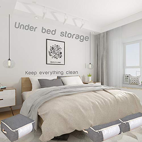 Qozary 3 Pack Large Storage Bags for Comforters, Blankets, Clothes, Quilts and Towels, Better and Sturdy Under Bed Organizer Bag for Closets, Bedrooms (Gray, Extra Large - 105L - 27.5 x 11.8 x 19.6")