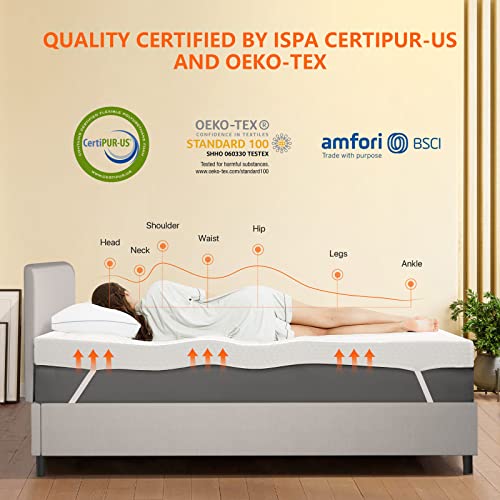 3 Inch Gel Memory Foam Mattress Topper Queen Size, Cooling Mattress Pad for Back Pain, with Removable Bamboo Cover，Bed Topper Soft & Breathable