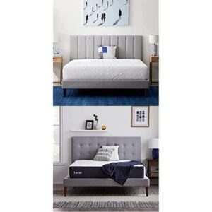lucid upholstered platform bed with channel tufted headboard and 10 inch memory foam medium plush mattress, king