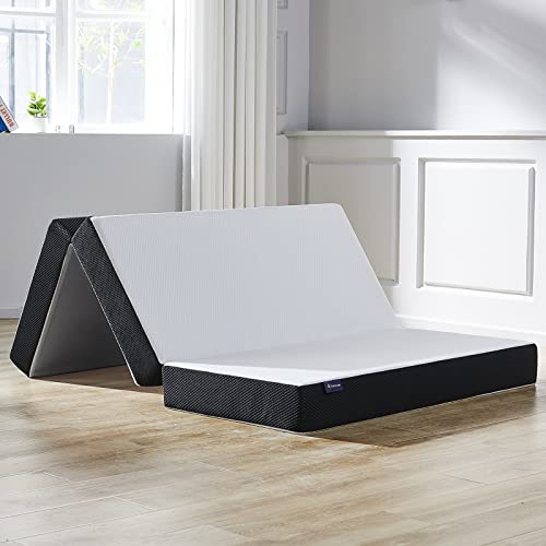 S SECRETLAND Folding Mattress, 3 inch Tri-fold Memory Foam Mattress Topper with Washable Cover, Foldable Mattress Topper for Camping, Guest - Queen Size, 78" x 58" x 3"