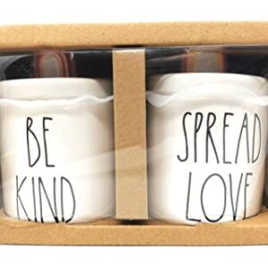 Rae Dunn by Magenta LL BE KIND and SPREAD LOVE Jar Set, Rainbow Handles, 4" tall x 2.75" wide each, Ceramic Jars, Bathroom, Bedroom, Make Up, Holder, Storage, Canister, Organizer