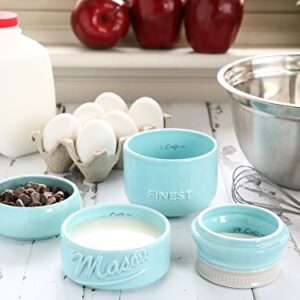 Sparrow Decor Mason Jar Measuring Cups Set - Set of 4 Ceramic Measuring Cups (1/4, 1/3, 1/2, 1 Cup) in Rustic, Antique, Farmhouse Design Perfect for Your Kitchen (Blue)