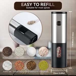 Electric Salt and Pepper Grinder Set Rechargeable, HOMCYTOP Automatic Salt & Pepper Mill Refillable with Storage Base, USB Cables, Blue LED Light, One Hand Operation, 2 Adjustable Coarseness Mills