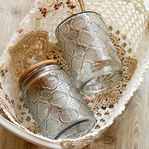 R FLORY 24 OZ Canning Decorative Cookie Candy Jar with Bamboo Lid Storage Organizer Crystal Holder Vanity Canister Jar Glass Set of 2 for Candy Jewelry Cotton Candle Vase Decor