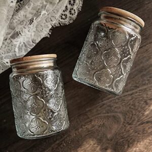 R FLORY 24 OZ Canning Decorative Cookie Candy Jar with Bamboo Lid Storage Organizer Crystal Holder Vanity Canister Jar Glass Set of 2 for Candy Jewelry Cotton Candle Vase Decor