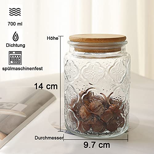 R FLORY 24 OZ Canning Decorative Cookie Candy Jar with Bamboo Lid Storage Organizer Crystal Holder Vanity Canister Jar Glass Set of 2 for Candy Jewelry Cotton Candle Vase Decor