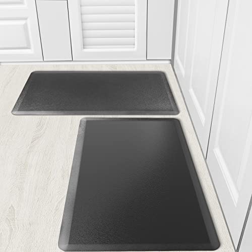 Kitsure Kitchen Mats - 2-PCS Anti-Slip & Durable Kitchen Rugs, Anti-Faigue Mats for Kitchen Floor, Easy-to-Clean & Comfortable Standing Desk Mats 17.3"x30"+17.3"x30"(Black)