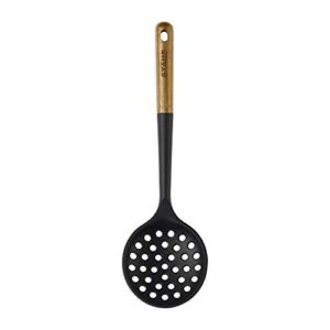 staub skimmer spoon, perfect for straining or lifting meat and veggies from broth, durable bpa-free matte black silicone, safe for nonstick cooking surfaces