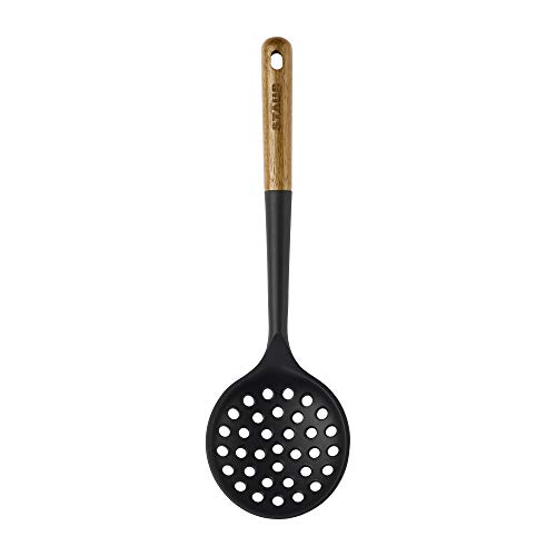 STAUB Skimmer Spoon, Perfect for Straining or Lifting Meat and Veggies from Broth, Durable BPA-Free Matte Black Silicone, Safe for Nonstick Cooking Surfaces