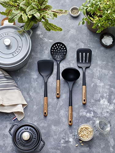 STAUB Skimmer Spoon, Perfect for Straining or Lifting Meat and Veggies from Broth, Durable BPA-Free Matte Black Silicone, Safe for Nonstick Cooking Surfaces