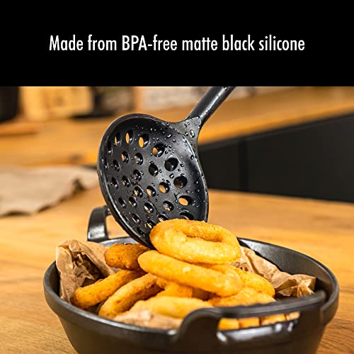 STAUB Skimmer Spoon, Perfect for Straining or Lifting Meat and Veggies from Broth, Durable BPA-Free Matte Black Silicone, Safe for Nonstick Cooking Surfaces