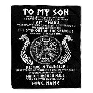 centurytee personalized to my son blanket viking never feel you are alone odin scandinavian norse runes son birthday christmas customized bed fleece throw blanket (60 x 80 inches - adult size)